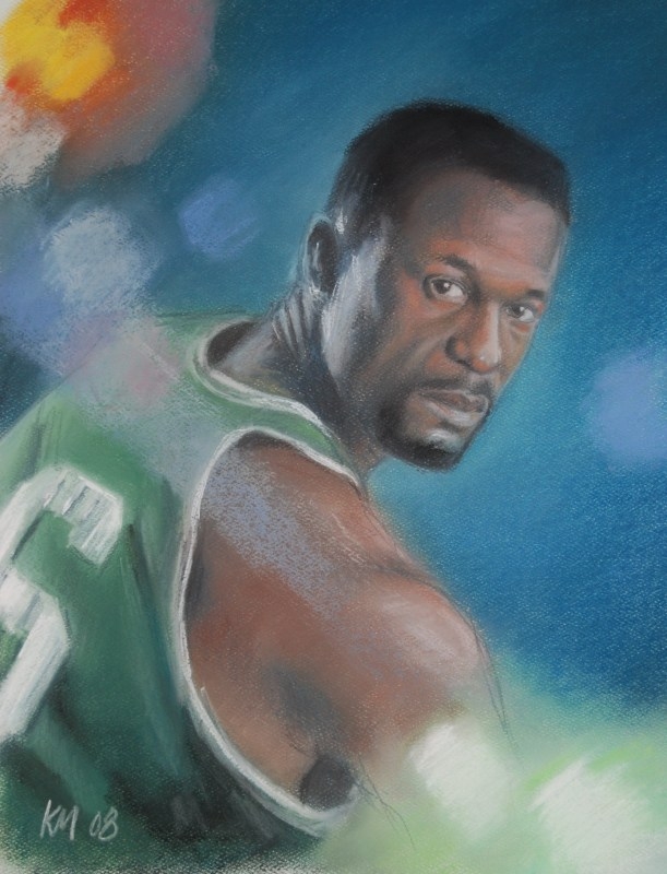Bill Russell, color pastel on paper, 2008
