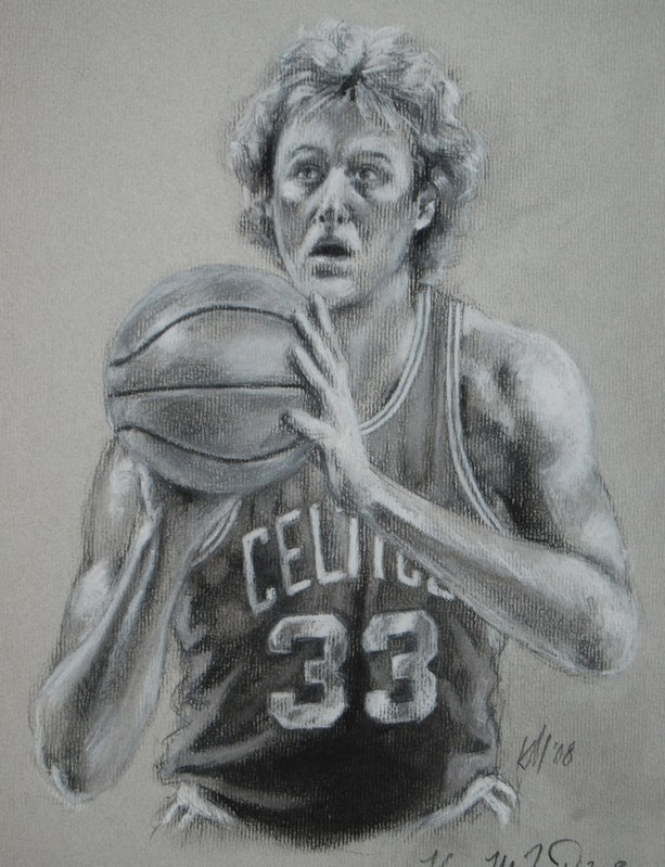 Larry Bird, charcoal on paper, 2008