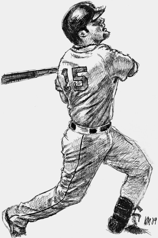 Dustin Pedroia, pen and ink on Bristol board, 2009