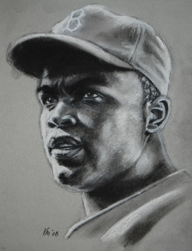 Jackie Robinson, charcoal on paper, 2009