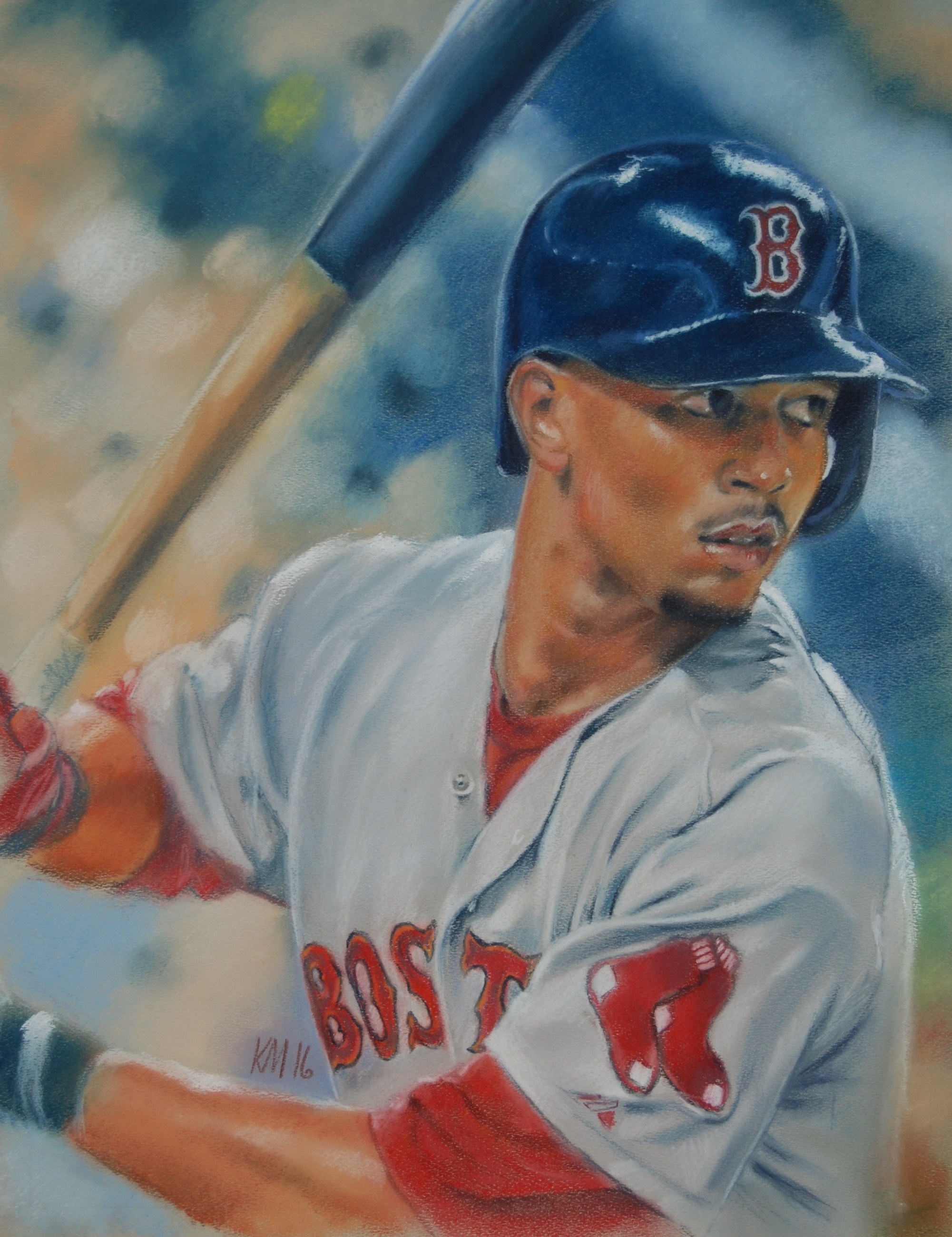 Mookie Betts, color pastel on paper, 2016