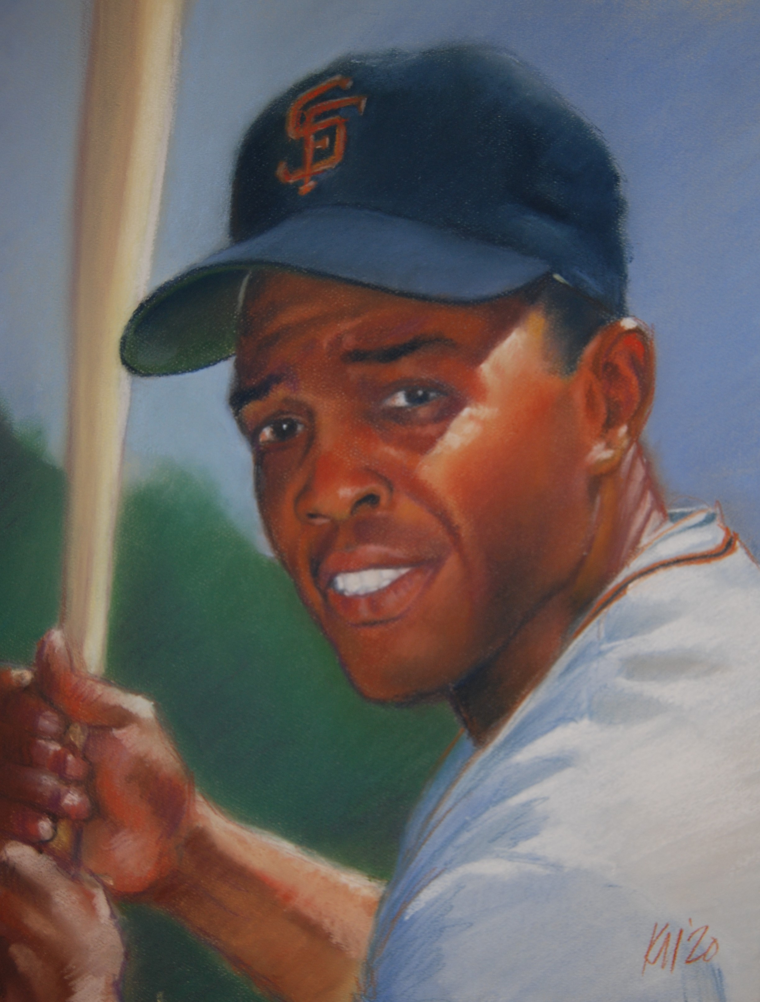 Willie Mays, color pastel on  paper, 2020