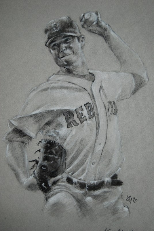 Jon Lester is Cool to Draw, charcoal on paper, 2010