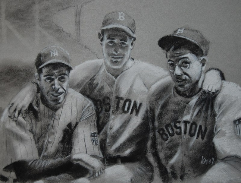 Joe, Ted and Dom, charcoal on paper, 2009