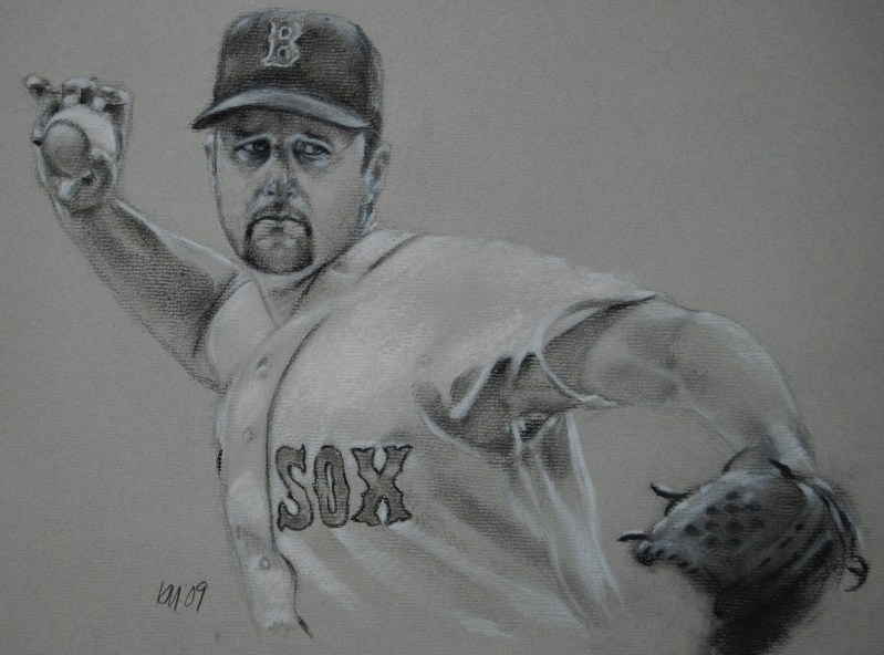 The Knuckler, charcoal on paper, 2009