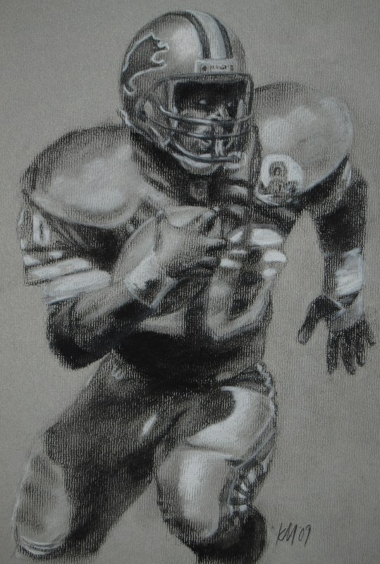 Barry Sanders, charcoal on paper, 2009