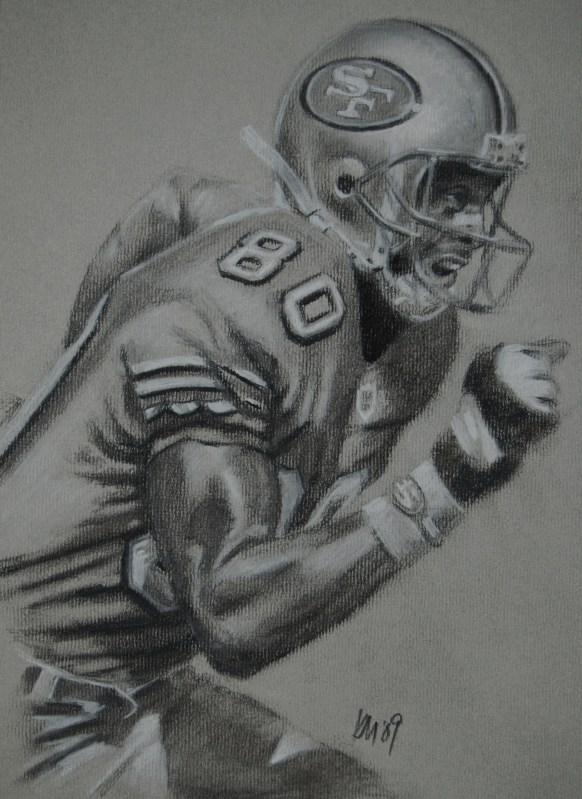 Jerry Rice, charcoal on paper, 2009