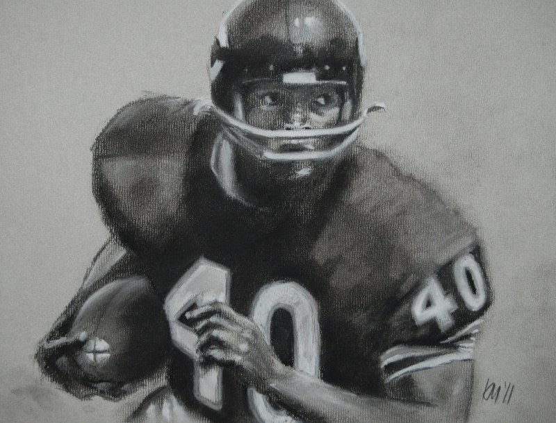 Gayle Sayers, charcoal on paper, 2011