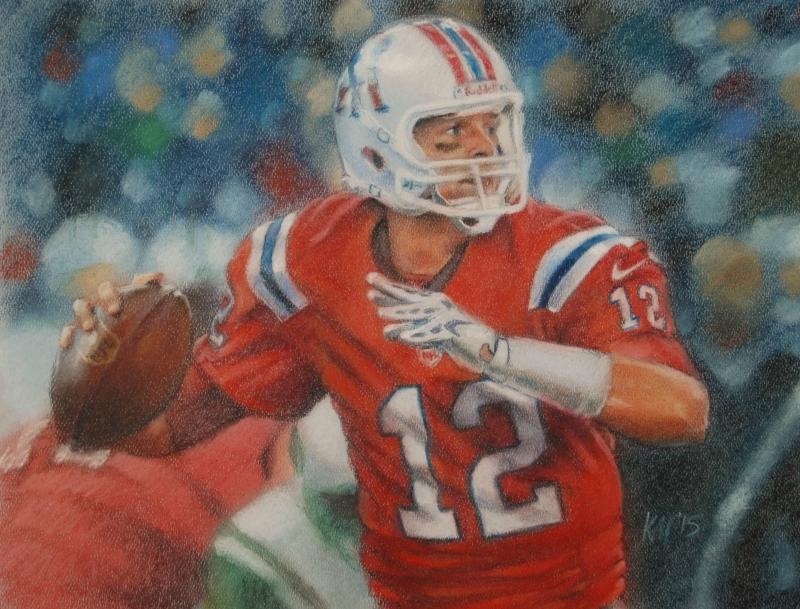 Tom Brady and Pat Patriot, color pastel on paper, 2015