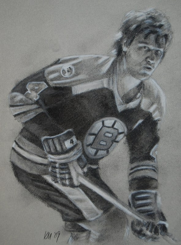 Bobby Orr, charcoal on paper, 2009