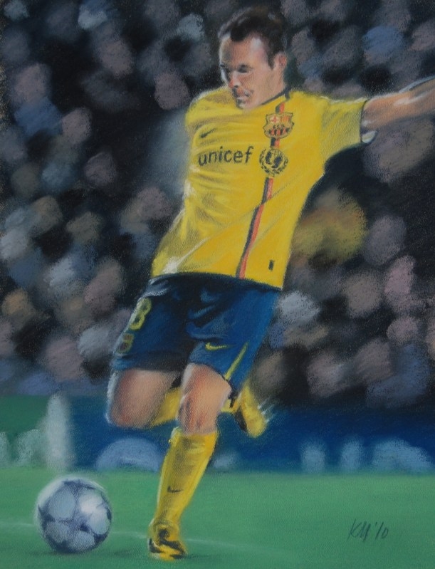 Andres Iniesta, color pastel on paper, 2010